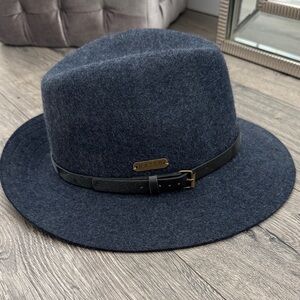 Charcoal Blue Gray Fedora Hat with Black Band Hatch  100%  Wool